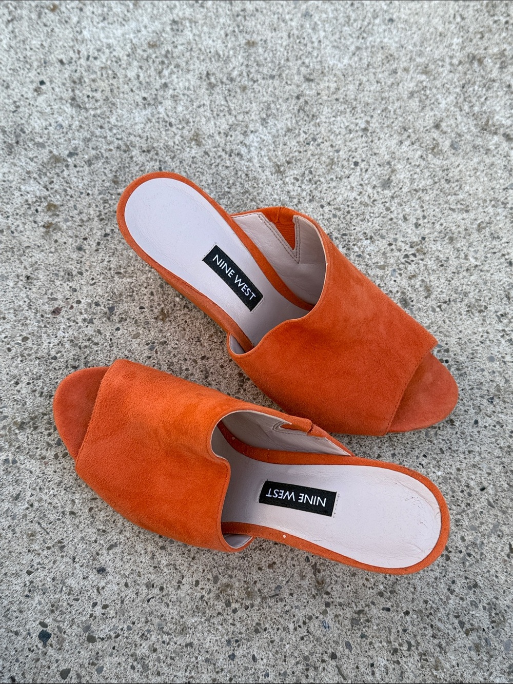 Nine West Orange Suede Open-Toe Slide Mules